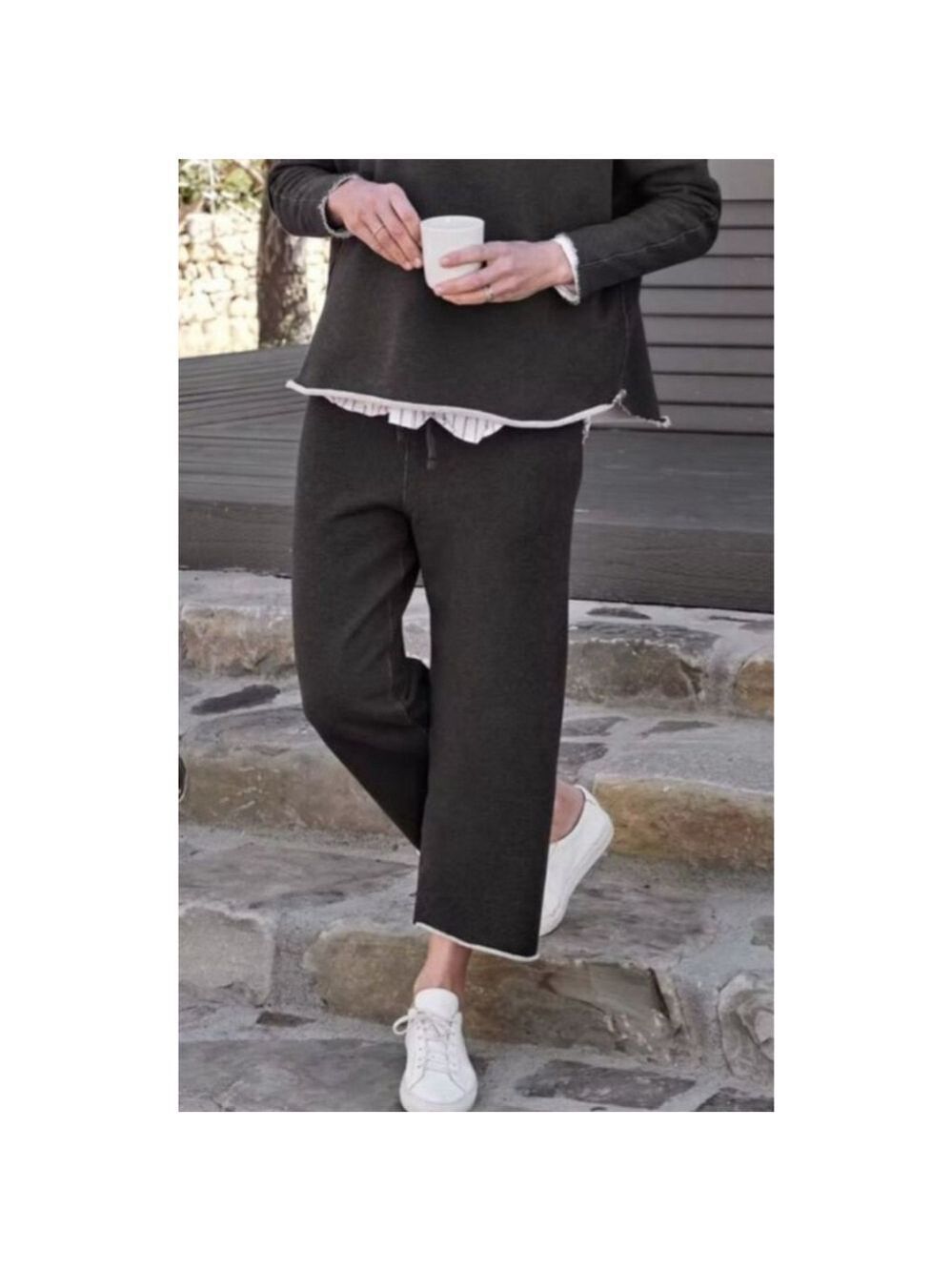 New RARE Frank & Eileen Charcoal Cropped Pants with White Raw Hem S